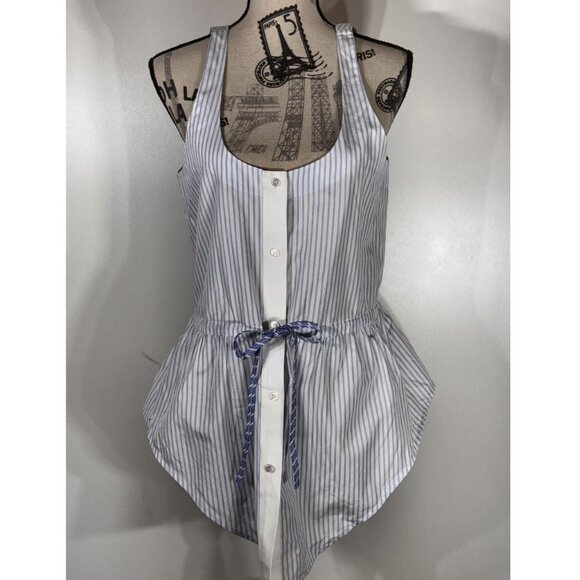 Alexander Wang Blue and White Striped Peplum Top Women's Size 8 - Picture 2 of 7